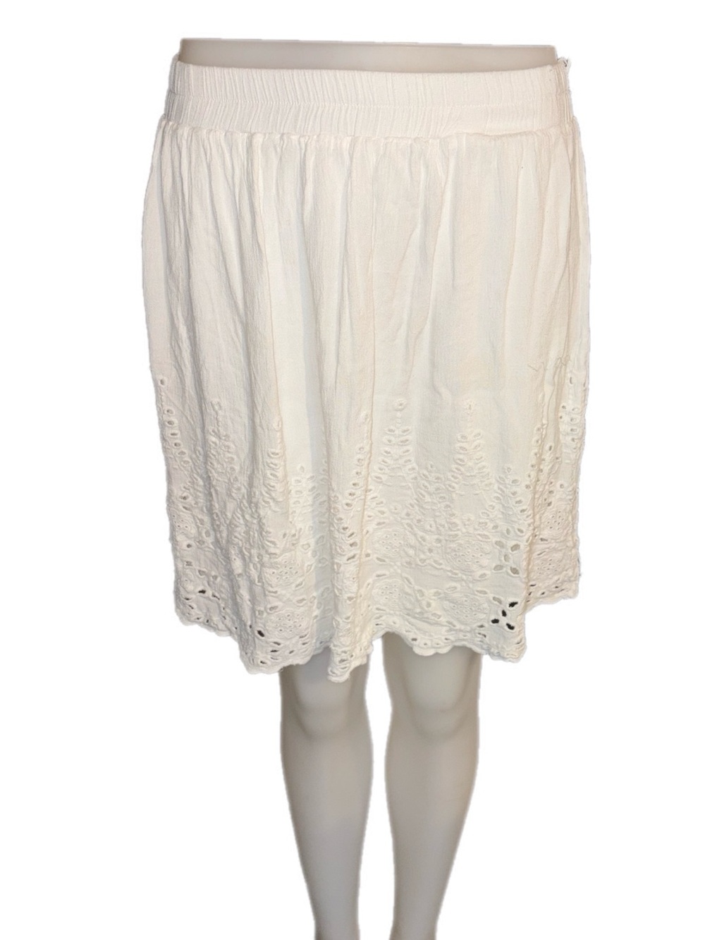 Women's White Eyelet Midi Skirt with Smocked Waistband 100% Viscose